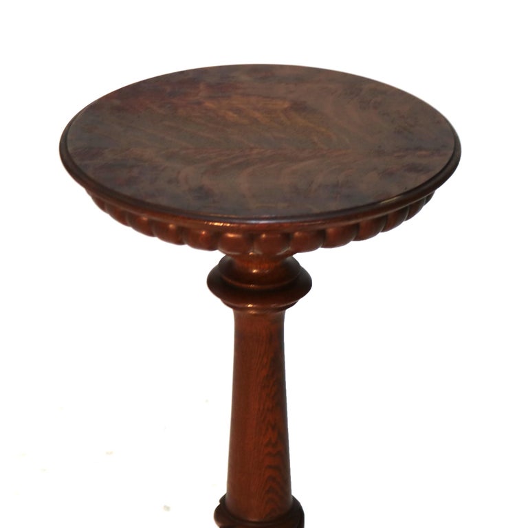 Antique Arts & Crafts Carved Oak Clawfoot Plant Stand C1920