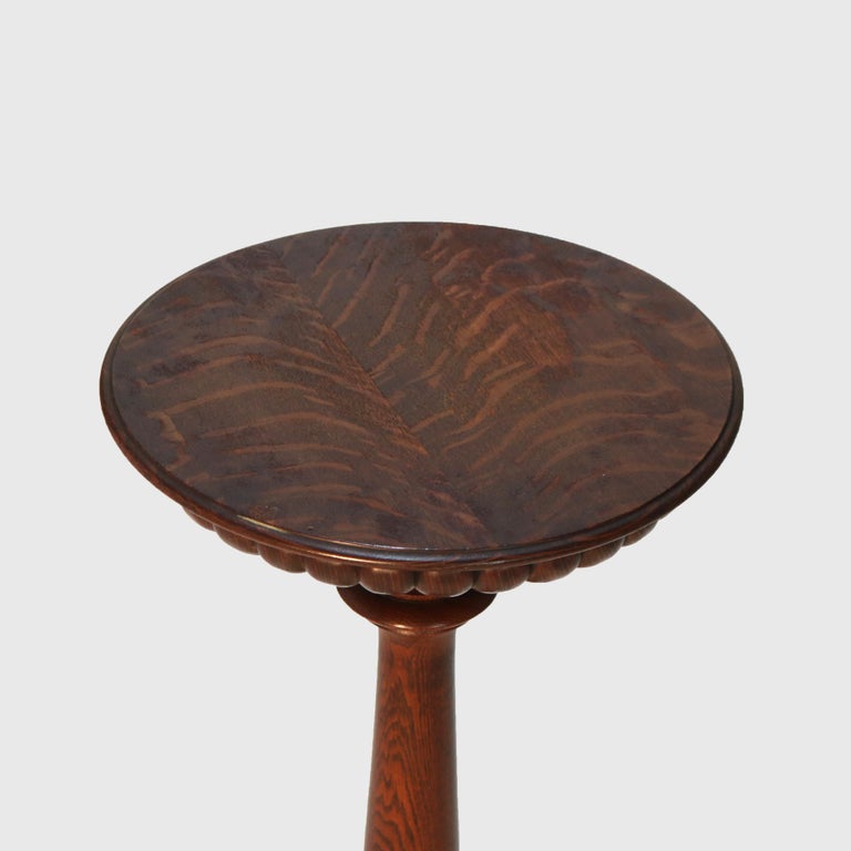 Antique Arts & Crafts Carved Oak Clawfoot Plant Stand C1920