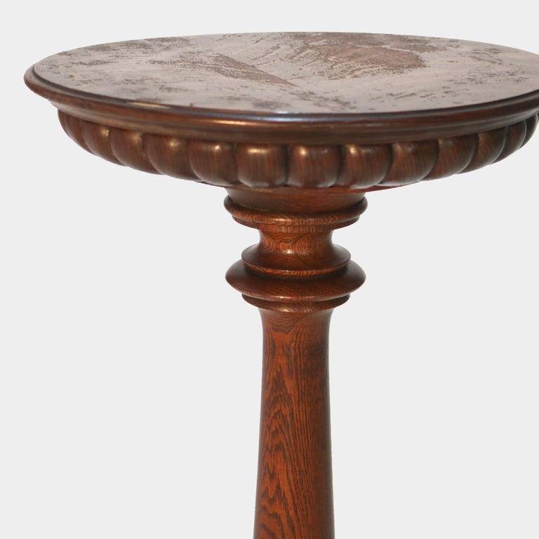 Antique Arts & Crafts Carved Oak Clawfoot Plant Stand C1920