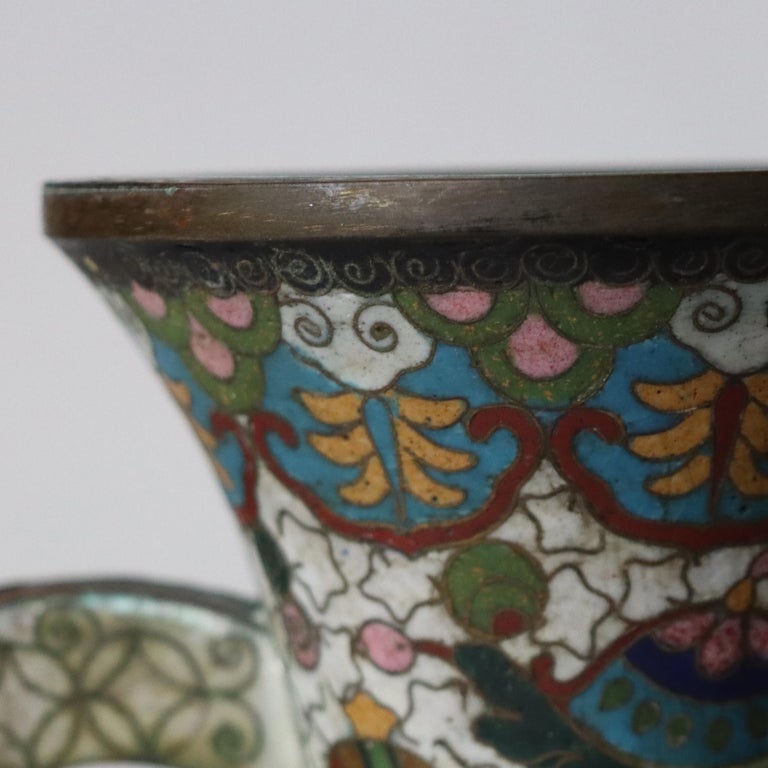 Pair Of Antique Chinese Cloisonne Enameled Vases Signed C1900