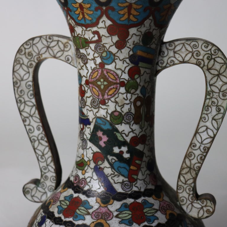 Pair Of Antique Chinese Cloisonne Enameled Vases Signed C1900