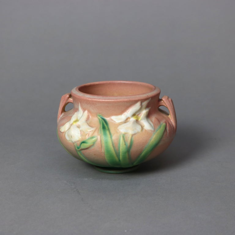 Two Pieces of Pink Roseville Art Pottery with Iris Pattern Mid 20thC