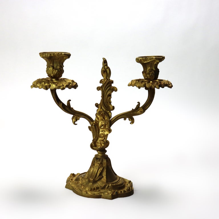 Two Antique French Gilt Bronze Candelabra & Frame C1890