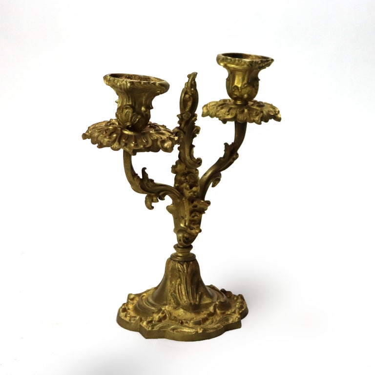 Two Antique French Gilt Bronze Candelabra & Frame C1890