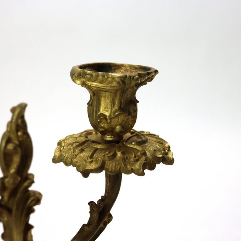 Two Antique French Gilt Bronze Candelabra & Frame C1890