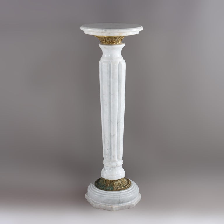 Antique Neoclassical Marble & Ormolu Bronze Sculpture Pedestal c1890
