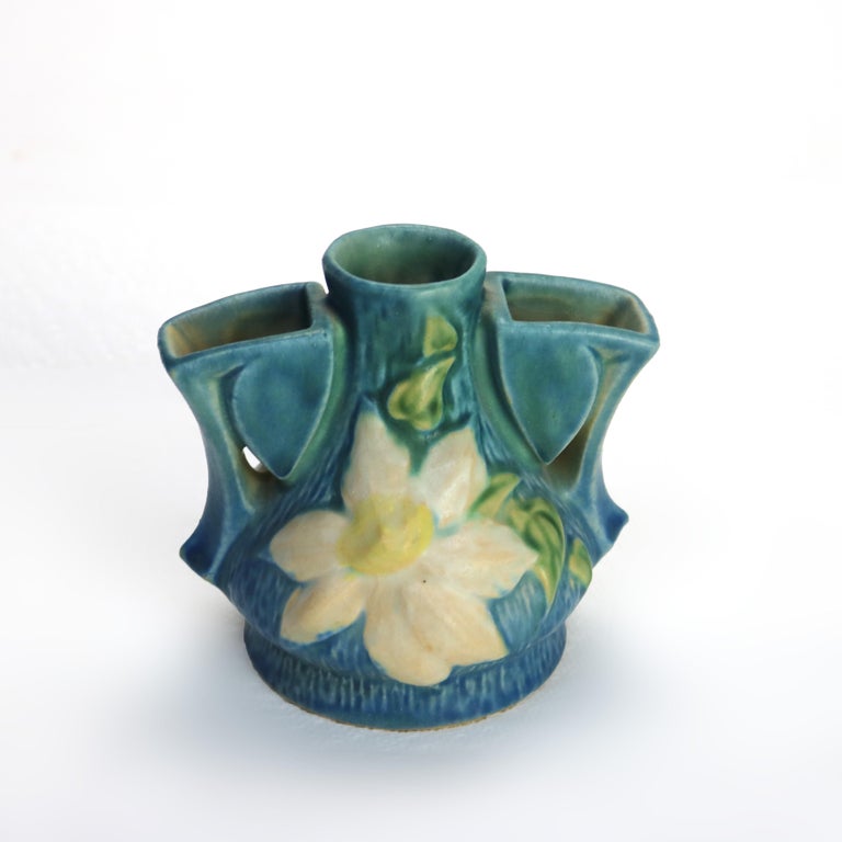 Roseville Art Pottery Blue Flower Frog With Clematis Pattern Mid 20thC