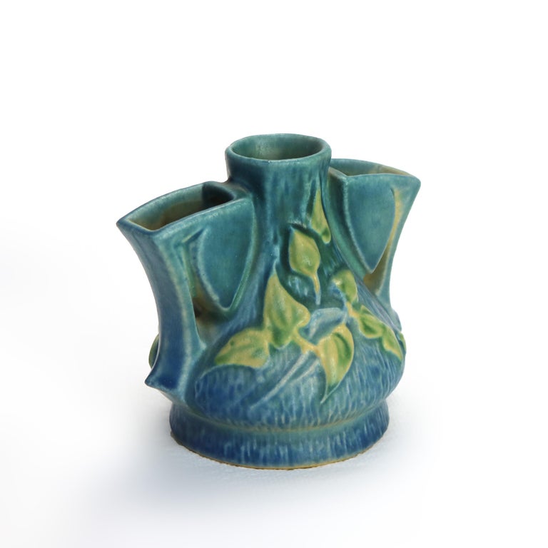 Roseville Art Pottery Blue Flower Frog With Clematis Pattern Mid 20thC