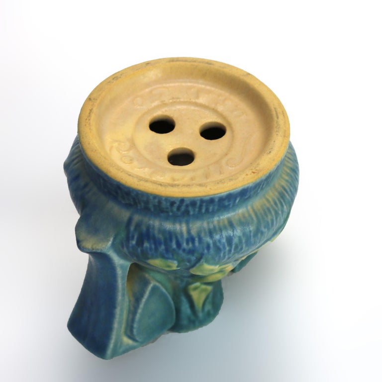 Roseville Art Pottery Blue Flower Frog With Clematis Pattern Mid 20thC