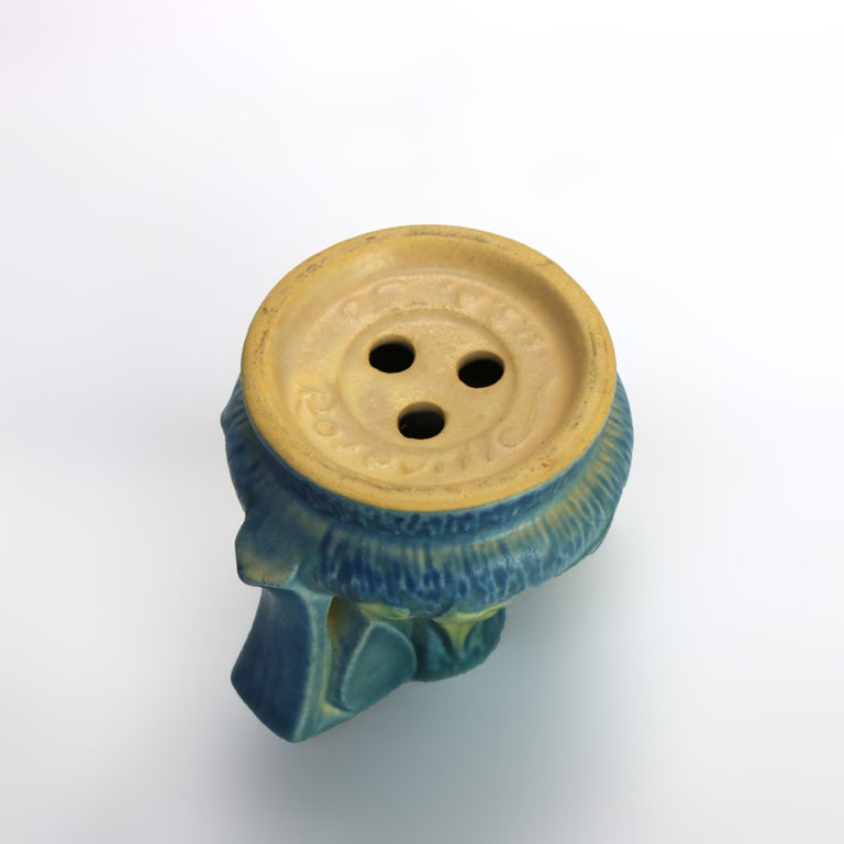 Roseville Art Pottery Blue Flower Frog With Clematis Pattern Mid 20thC