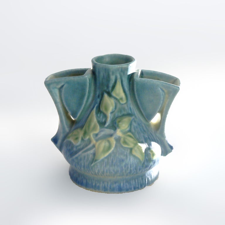 Roseville Art Pottery Blue Flower Frog With Clematis Pattern Mid 20thC