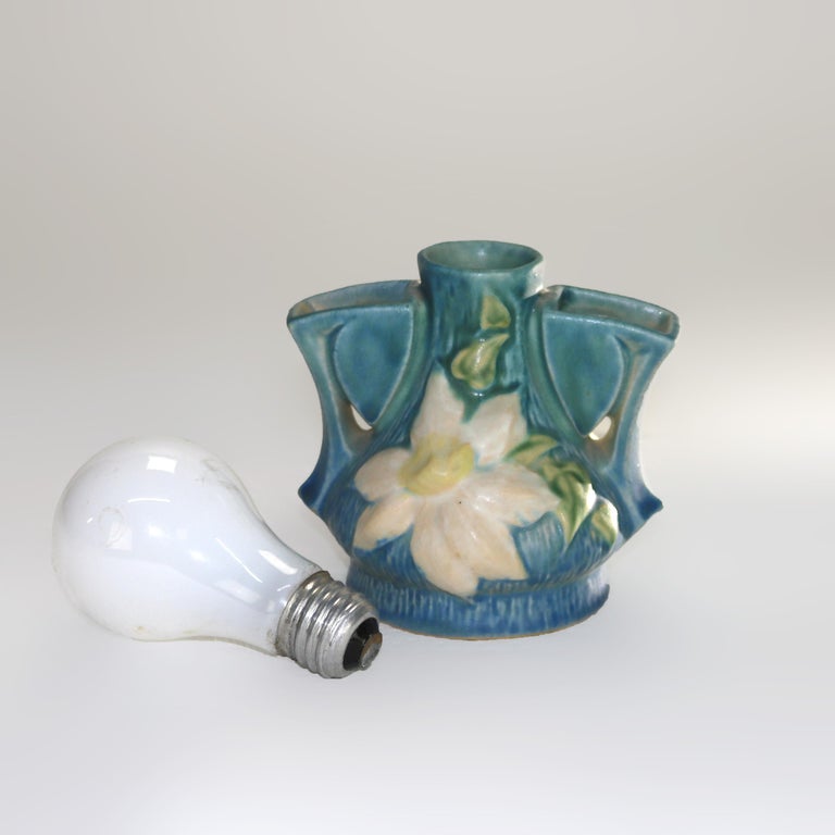 Roseville Art Pottery Blue Flower Frog With Clematis Pattern Mid 20thC