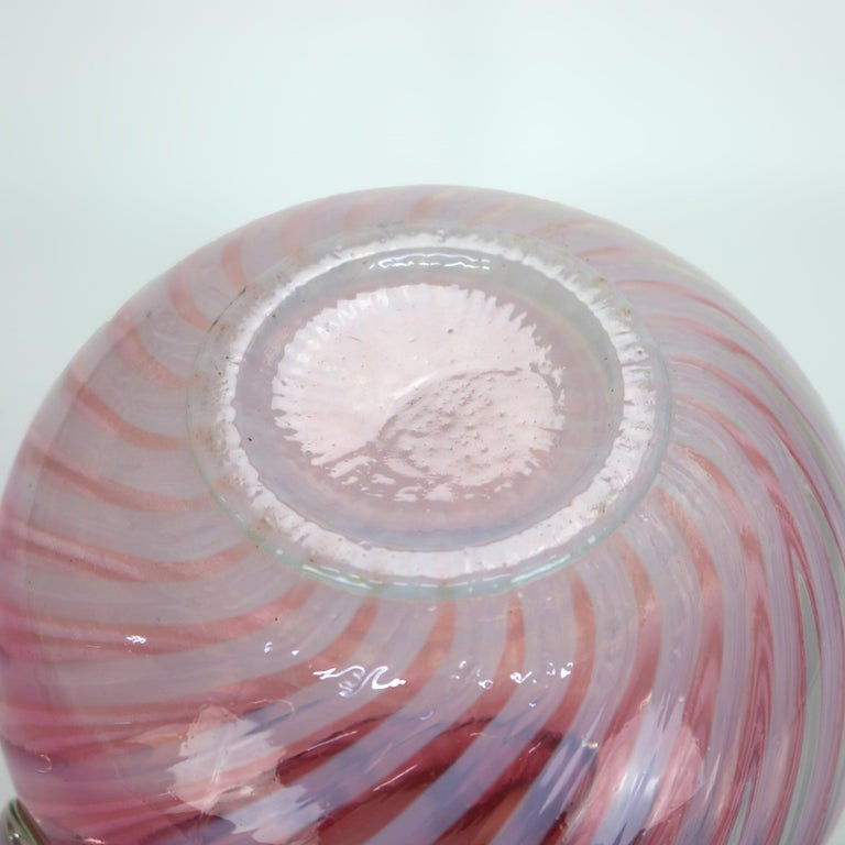 Cranberry & Opalescent Swirled Glass Juice Pitcher with Ruffled Rim 20thC