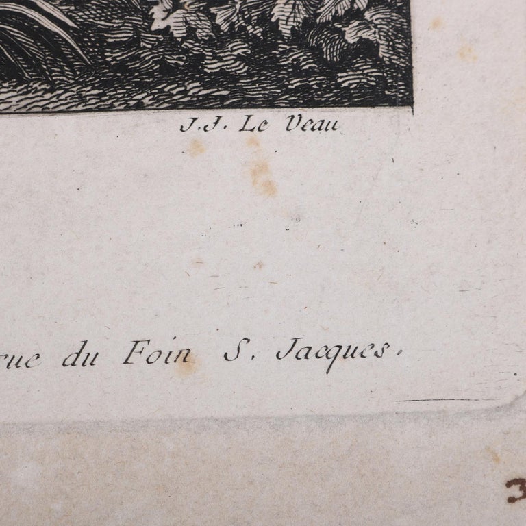 Three French Empire Maritime Etchings of Ships and Workers in Village Harbour