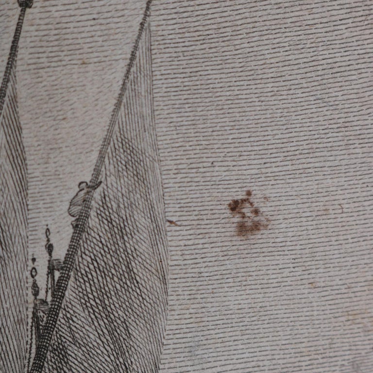 Three French Empire Maritime Etchings of Ships and Workers in Village Harbour
