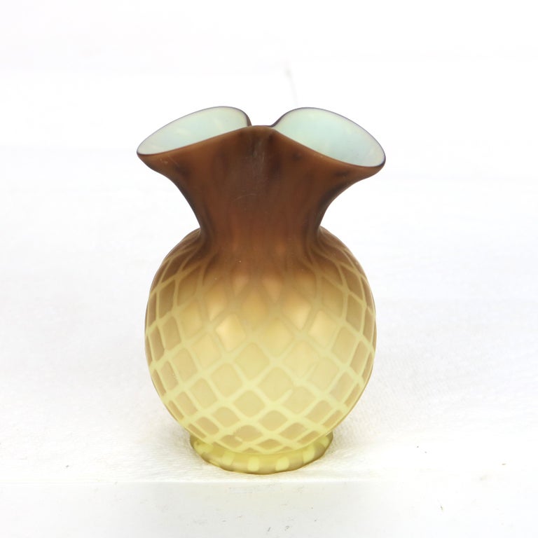 Antique Amber Satin Glass Double Vase with Diamond Quilt Pattern C1890