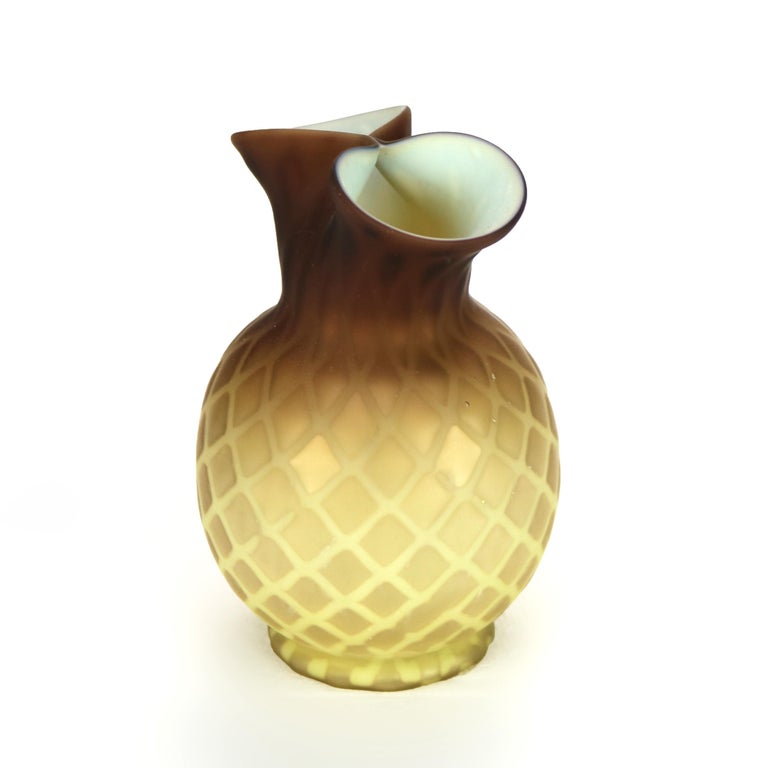 Antique Amber Satin Glass Double Vase with Diamond Quilt Pattern C1890