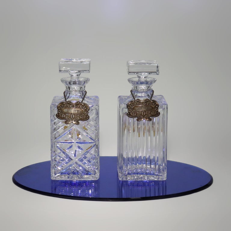 Two Vintage Crystal & Sterling Silver Liquor Decanters C1940