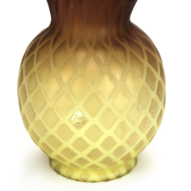 Antique Amber Satin Glass Double Vase with Diamond Quilt Pattern C1890