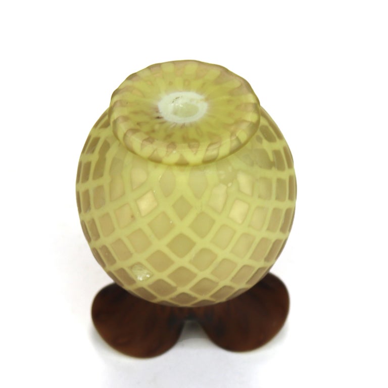 Antique Amber Satin Glass Double Vase with Diamond Quilt Pattern C1890
