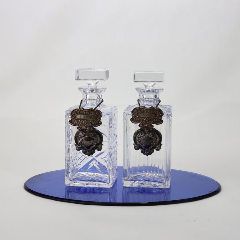 Two Vintage Crystal & Sterling Silver Liquor Decanters C1940