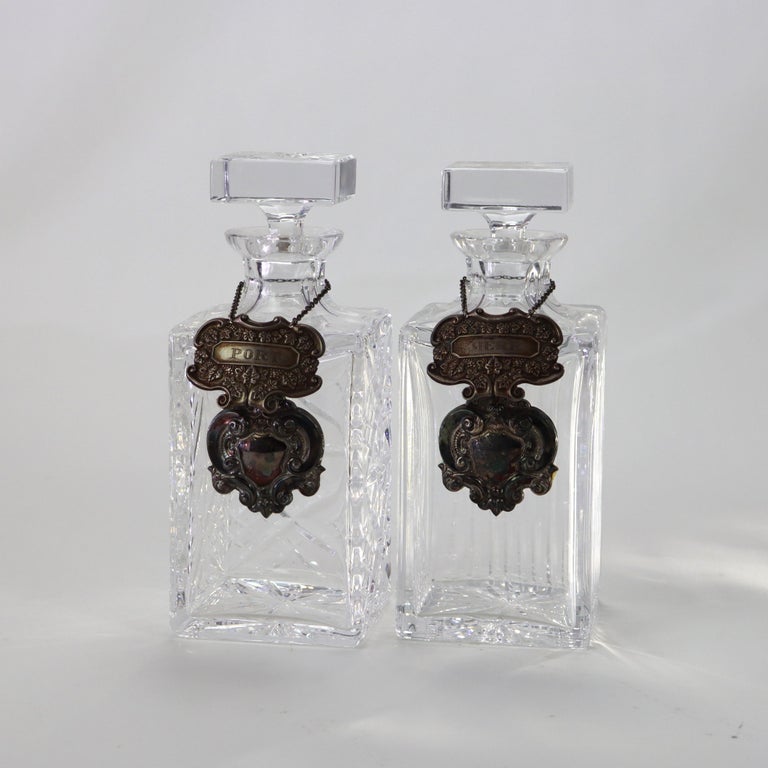 Two Vintage Crystal & Sterling Silver Liquor Decanters C1940