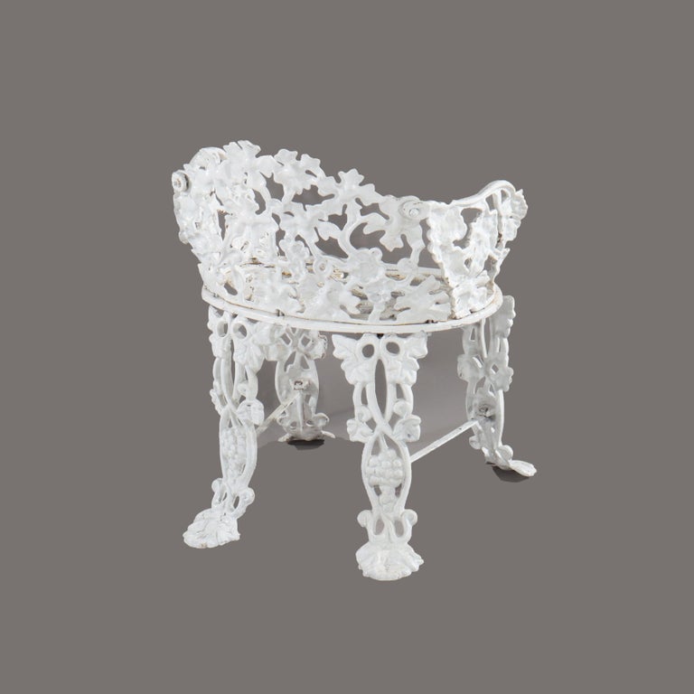 Antique White Painted Wrought Iron Grape & Leaf Garden Seat c1890