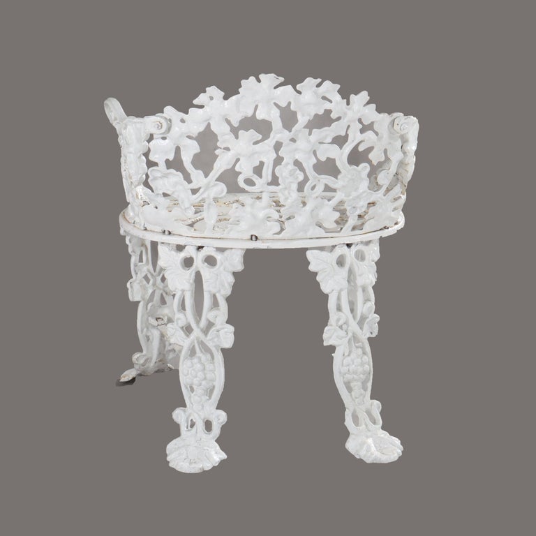 Antique White Painted Wrought Iron Grape & Leaf Garden Seat c1890
