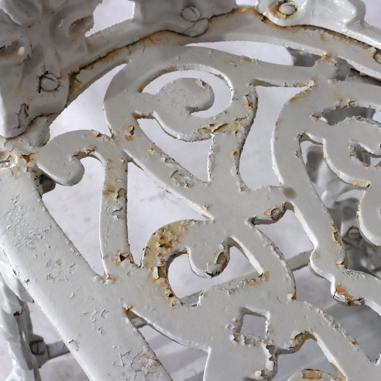 Antique White Painted Wrought Iron Grape & Leaf Garden Seat c1890