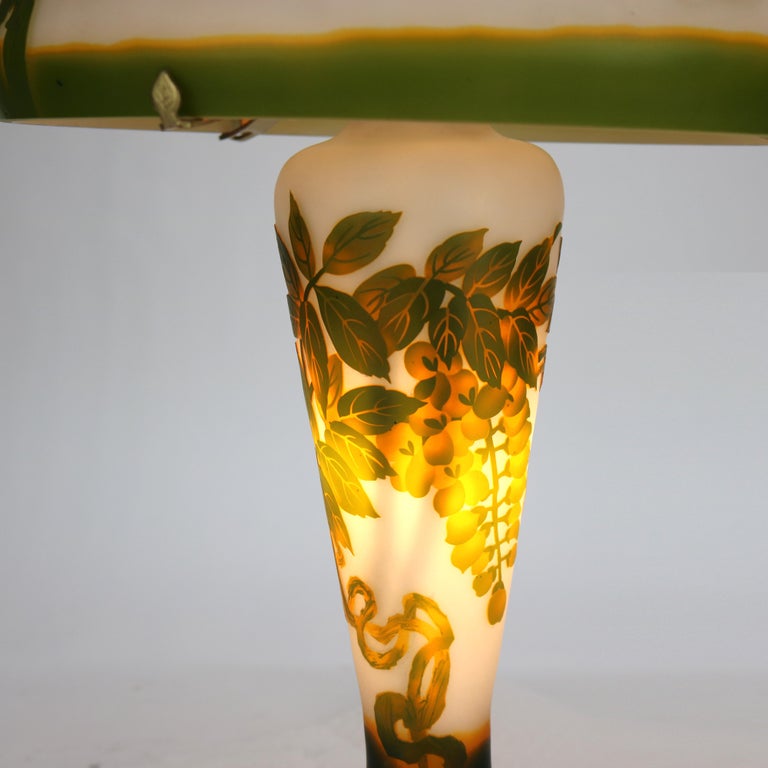 Art Nouveau Galle School Cameo Cut Back Glass Mushroom Shade Table Lamp 20thC
