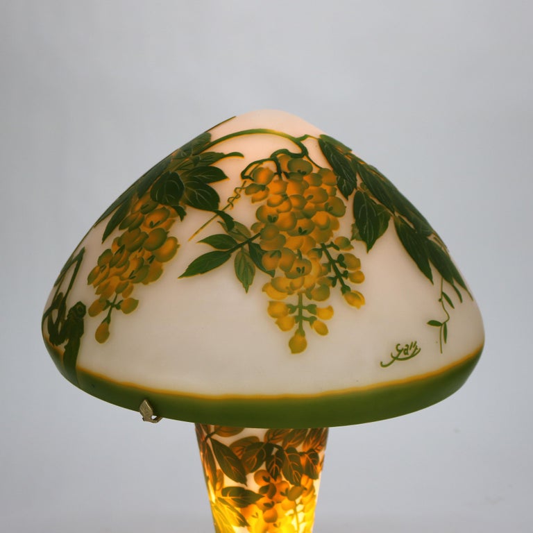 Art Nouveau Galle School Cameo Cut Back Glass Mushroom Shade Table Lamp 20thC