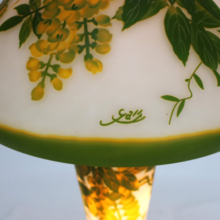 Art Nouveau Galle School Cameo Cut Back Glass Mushroom Shade Table Lamp 20thC