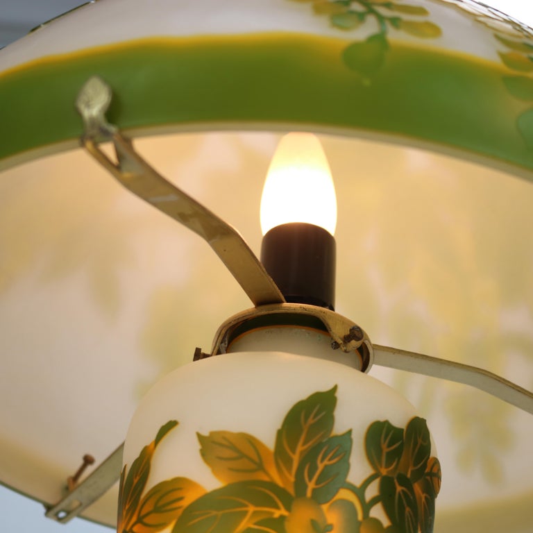 Art Nouveau Galle School Cameo Cut Back Glass Mushroom Shade Table Lamp 20thC