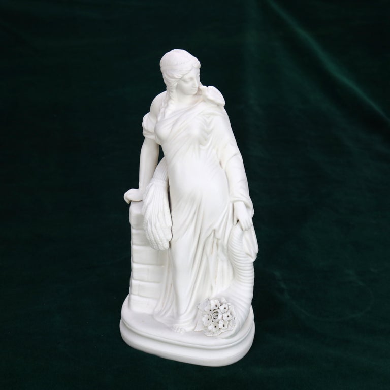 Antique Parian Ware Bisque Porcelain Figure of a Classical Woman with Cornucopia