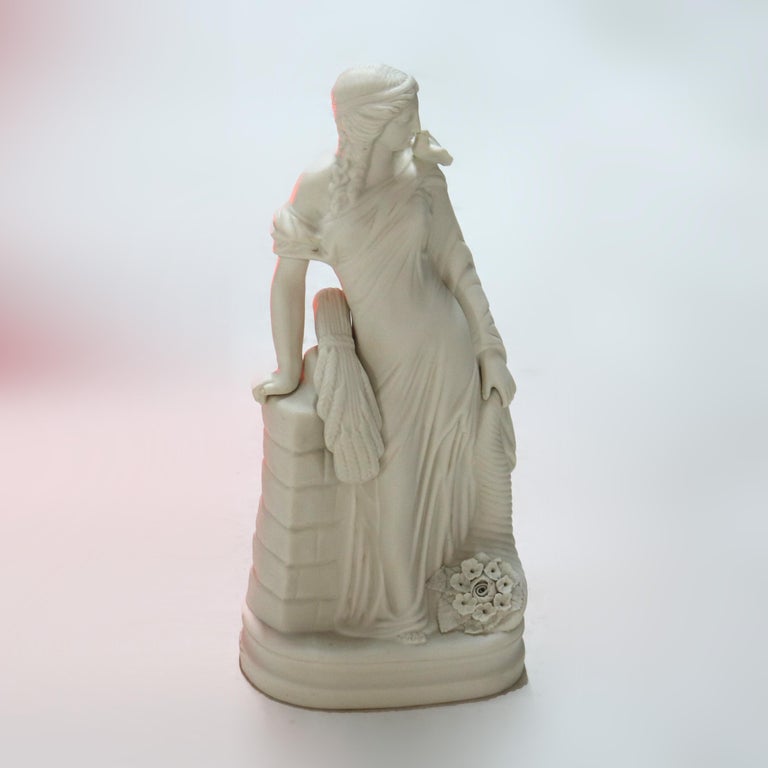 Antique Parian Ware Bisque Porcelain Figure of a Classical Woman with Cornucopia