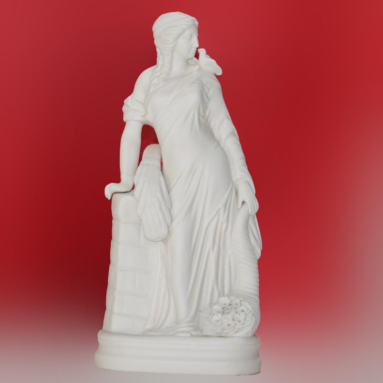 Antique Parian Ware Bisque Porcelain Figure of a Classical Woman with Cornucopia
