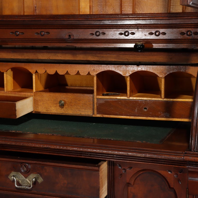 Antique Victorian Eastlake Walnut & Burl Cylinder Secretary Desk c1890