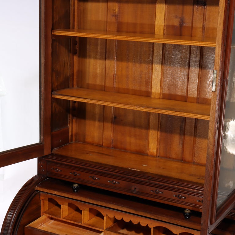 Antique Victorian Eastlake Walnut & Burl Cylinder Secretary Desk c1890