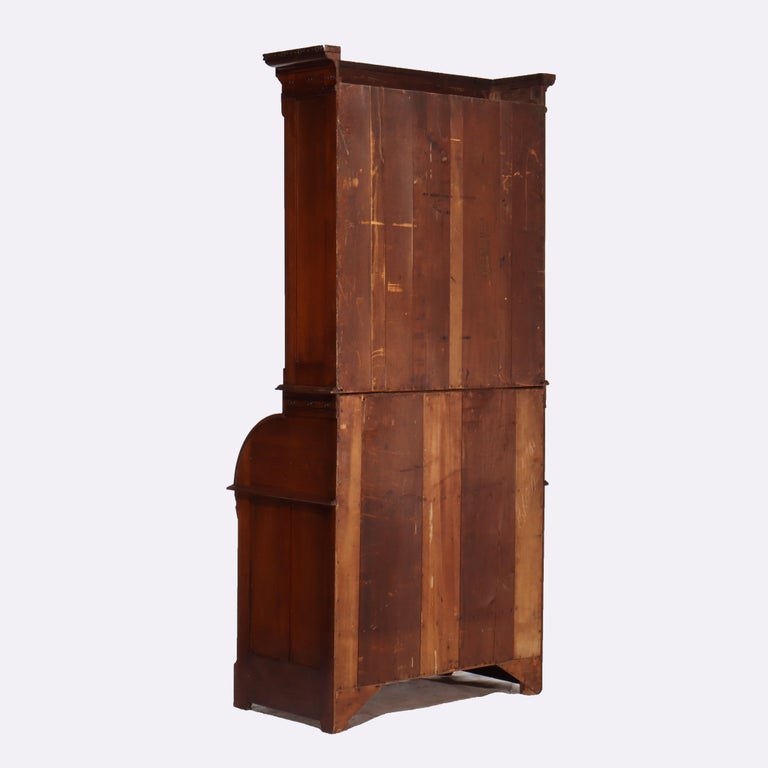 Antique Victorian Eastlake Walnut & Burl Cylinder Secretary Desk c1890
