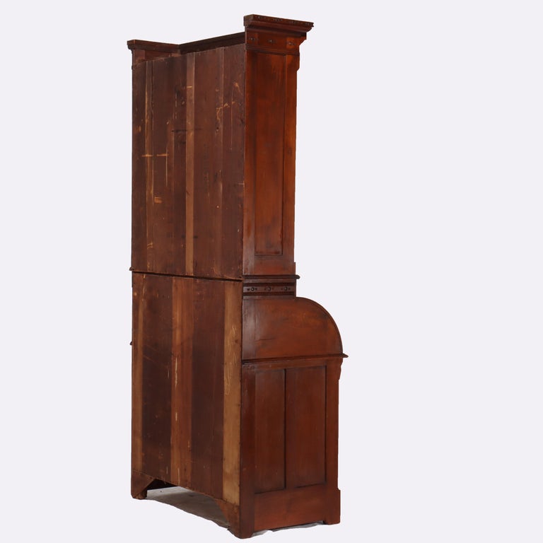 Antique Victorian Eastlake Walnut & Burl Cylinder Secretary Desk c1890