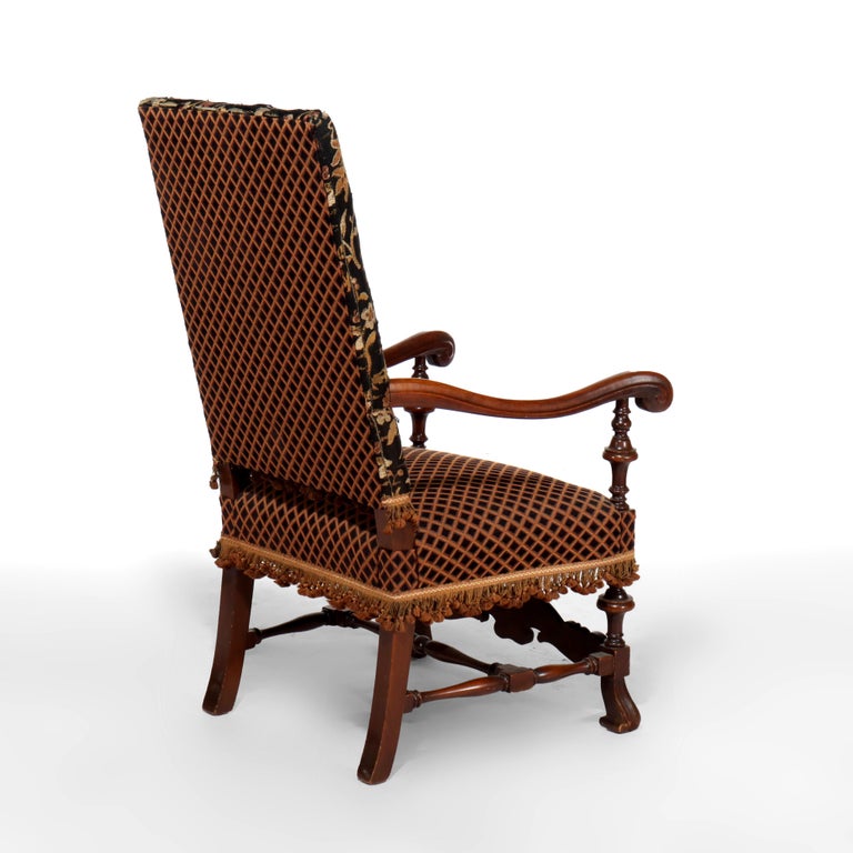 Antique Charles II Carved Mahogany & Scenic Tapestry Throne Chair c1890