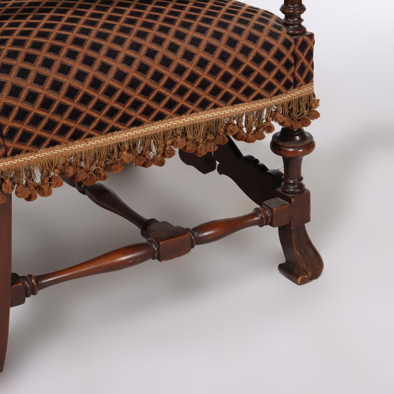 Antique Charles II Carved Mahogany & Scenic Tapestry Throne Chair c1890