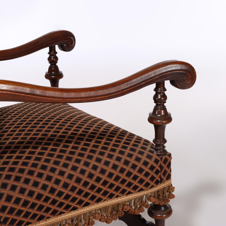 Antique Charles II Carved Mahogany & Scenic Tapestry Throne Chair c1890