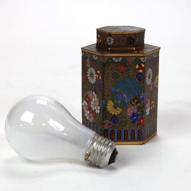 Antique Chinese Cloisonne Enameled Tea Caddy with Garden Flowers C1900