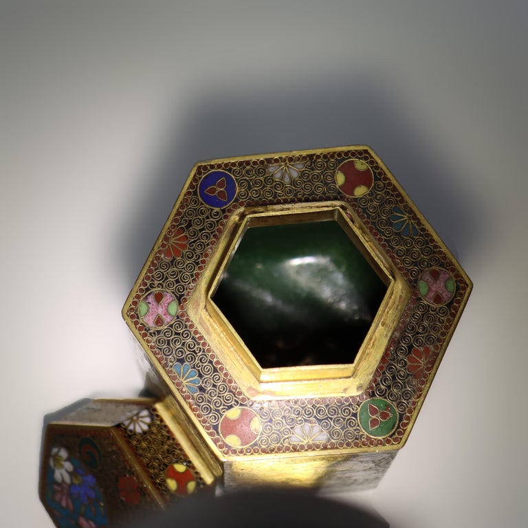Antique Chinese Cloisonne Enameled Tea Caddy with Garden Flowers C1900