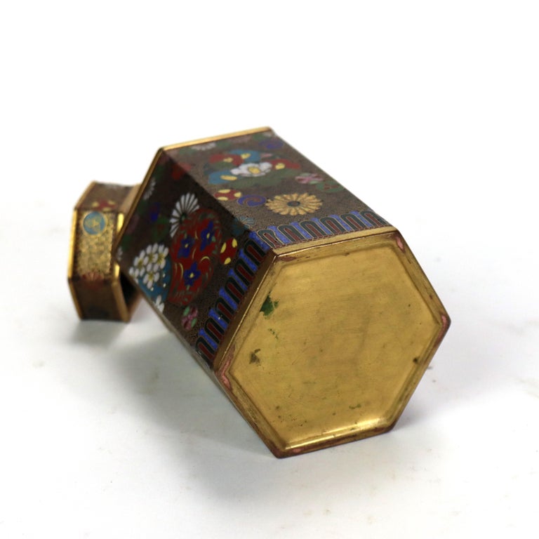 Antique Chinese Cloisonne Enameled Tea Caddy with Garden Flowers C1900