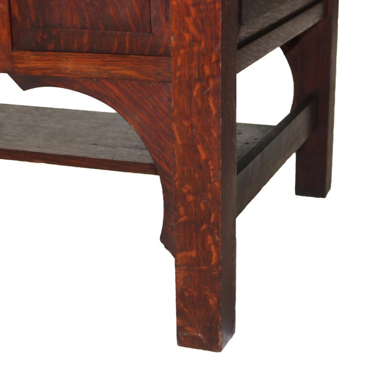Antique Arts & Crafts Mission Oak Paneled Desk with Arched Corbels C1920