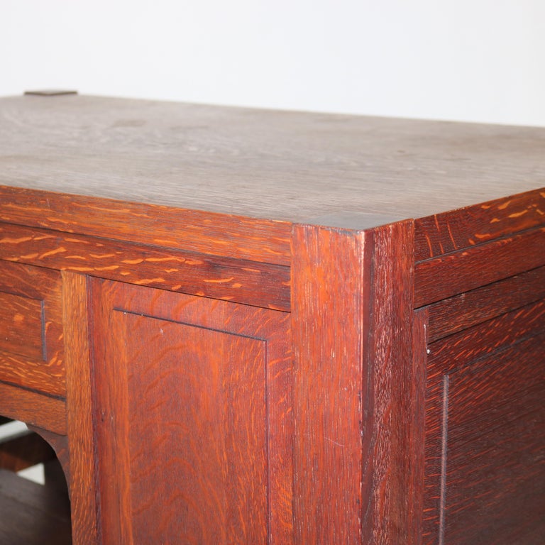 Antique Arts & Crafts Mission Oak Paneled Desk with Arched Corbels C1920