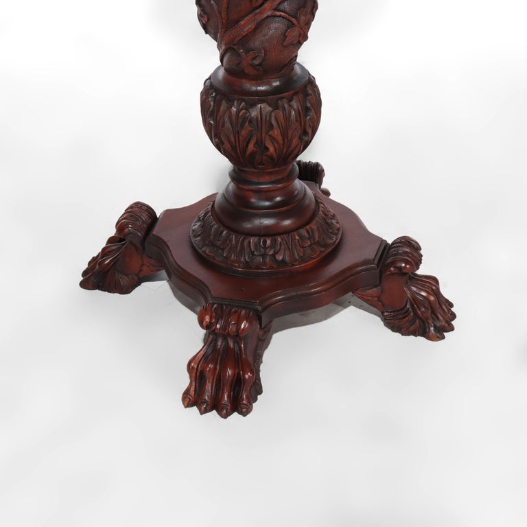 Rococo Grape & Leaf Clawfoot Carved Mahogany Claw Foot Sculpture Pedestal c1890