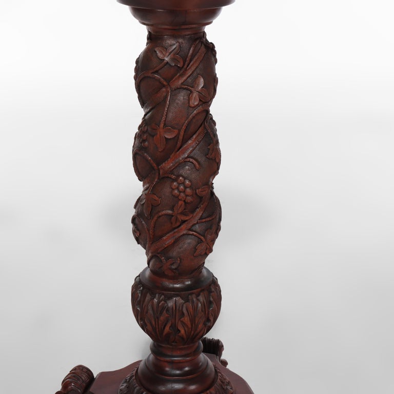 Rococo Grape & Leaf Clawfoot Carved Mahogany Claw Foot Sculpture Pedestal c1890